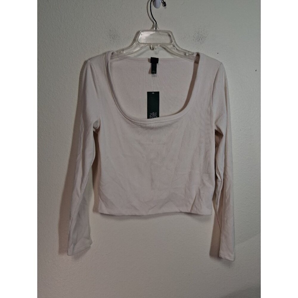 NWT Wild Fable Long Sleeve T-Shirt Casual Ribbed Crop White Size Large